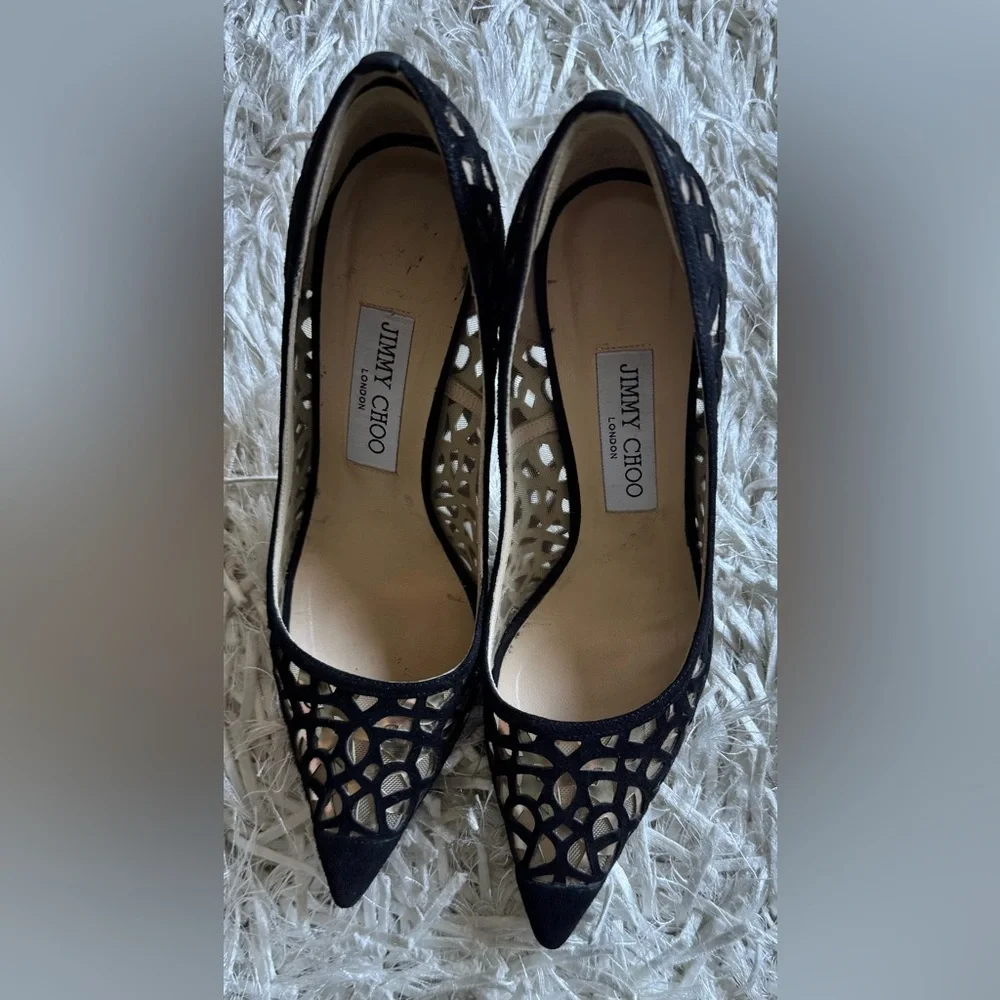 Jimmy Choo black velvet laser cut heels - Picture 8 of 11